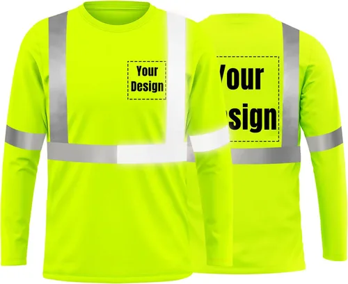Miniatura 14 de La alta visibilidad reflexiva de las camisetas de la seguridad del logotipo de encargo Hola Vis de Verde neón