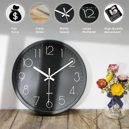 Miniatura 4 de Plumeet Reloj de pared para dormitorio, de 12 pulgadas, funciona con pilas, reloj de cuarzo silencioso para decorar la cocina y la sala de estar