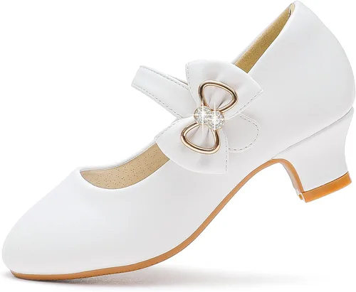 Dufannie Zapatos de vestir para niñas, zapatos de tacón bajo de princesa, zapatos planos con purpurina para bodas y fiestas