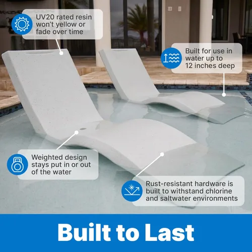 Miniatura 5 de Step2 Vero Pool Lounger, in-Pool Chaise Lounge Chair for Tanning Ledges up to 12 in, Outdoor Patio Chair, Weighted, Grey w/Speck