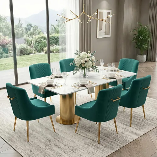 Miniatura 19 de Sillas de comedor modernas, sillas de comedor tapizadas en terciopelo con patas doradas, juego de 2 sillas de acento con capitoné para sala de Beige