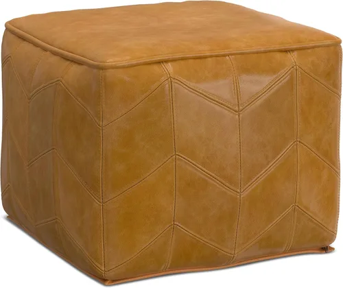 Miniatura 5 de SIMPLIHOME Morden Puf cuadrado – Otomano tapizado de cuero genuino de 18 pulgadas de ancho en marrón, reposapiés contemporáneo o asiento adicional