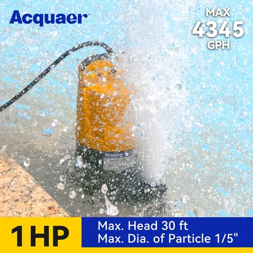 Miniatura 2 de Acquaer Bomba de sumidero 1HP, bomba de agua sumergible de 4345 GPH para eliminación de agua en jacuzzis, piscinas, sótanos y estanques de jardín