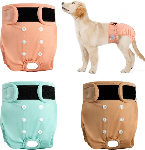 Miniatura 8 de Pañales Lavables para Perras Hembras Paquete de 3, Pañal Reutilizable para Perrita, Pañal para Perro Altamente Absorbente, Pañales Ajustables a