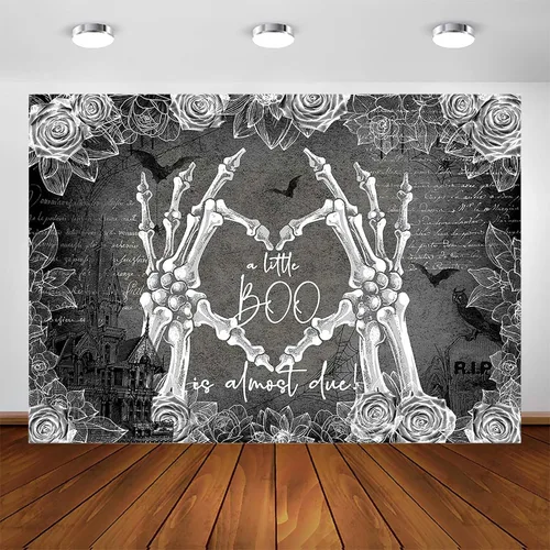 Avezano Telón de fondo de Halloween para baby shower con texto en inglés "A Little Boo is Almost Due Baby Shower, decoración de fiesta de baby