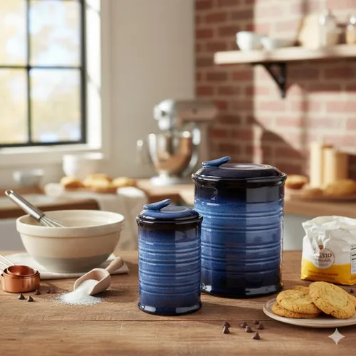 Miniatura 8 de Juegos de tarros de almacenamiento de alimentos Nihow: recipiente de cerámica con tapa hermética para harina/azúcar/arroz/café/galletas/dulces