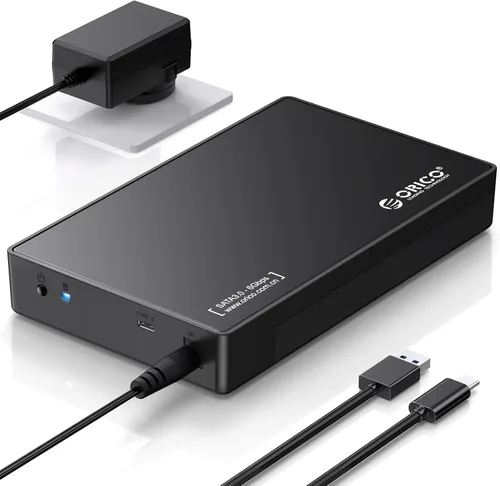 ORICO Caja para disco duro externo de 3.5 pulgadas, SATA III a USB 3.1 tipo C para HDD, instalación sin herramientas, compatible con UASP y unidades