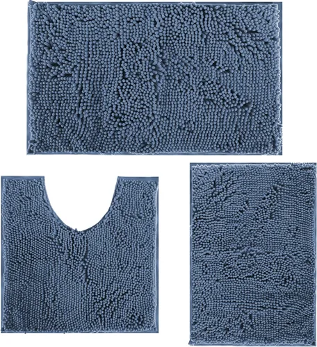 Miniatura 13 de Alfombra de baño azul, súper suave, antideslizante, lavable a máquina, se seca rápidamente, juego de baño ultrasuave de 3 piezas cian-azul