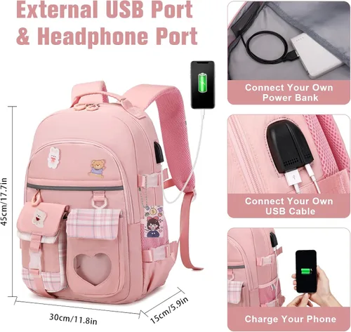 Miniatura 4 de Mochila para niñas - Mochilas para libros y mochila escolar para niñas, Rosado, Mochilas Daypack