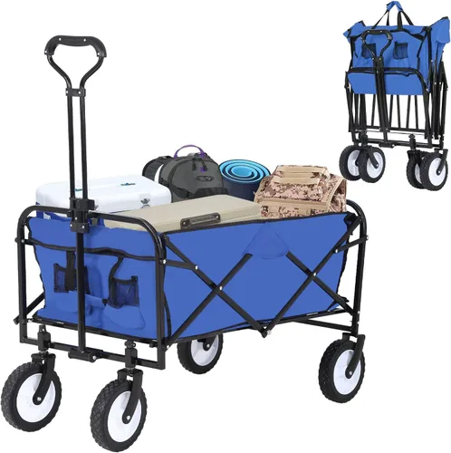 Miniatura 8 de HKLGorg Carrito plegable con ruedas, resistente, portátil, plegable, con asa, para campamento, comestibles, playa, (azul)