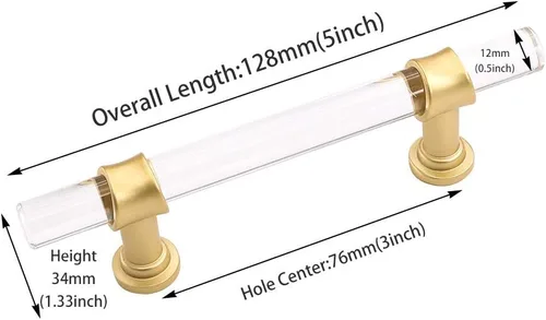 Miniatura 2 de homdiy LS9165GD76 - Tiradores acrílicos de latón cepillado para cajones, manijas de gabinete transparentes para cajones de tocador, manijas