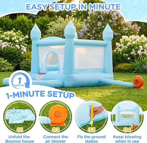 Miniatura 5 de Toiyjofe Castillo inflable inflable con tobogán, soplador de aire, pozo de bolas, castillo animoso para interiores y exteriores, fiesta