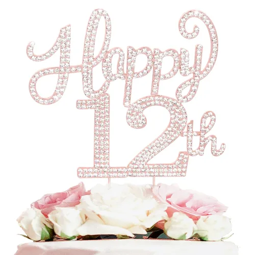 Miniatura 77 de LASKYER Decoración de feliz cumpleaños número 10, decoración de pastel de diamantes de imitación dorados de 10º cumpleaños – Letrero de metal