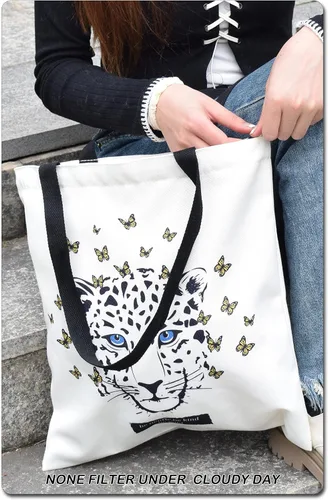 Miniatura 6 de TeeYee Bolsa de lona para compras, bolsa de playa ligera con asas, bolsas de comestibles reutilizables, adecuadas para actividades de regalo