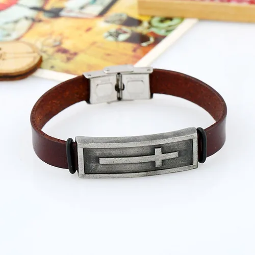 Miniatura 3 de More Fun - Pulsera ancha de cuero marrón estilo vintage con cierre de metal