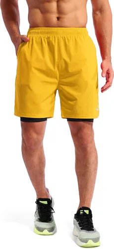 Miniatura 2 de Pudolla Mens 2 in 1 Running Shorts 7" Quick Dry Gym Athletic Workout Shorts for Men with Phone Pockets