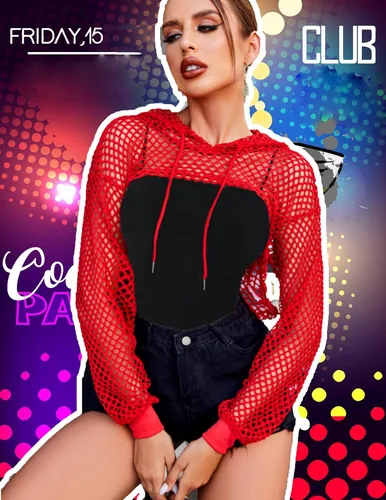 Miniatura 6 de Avidlove Camiseta corta de malla con capucha para mujer, camiseta de red de manga larga para festival, club, fiesta
