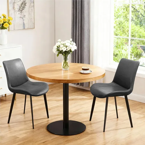 Miniatura 23 de Juego de 2 sillas de comedor modernas, sillas de comedor de cuero PU, sillas de cocina tapizadas con respaldo ergonómico y patas de metal