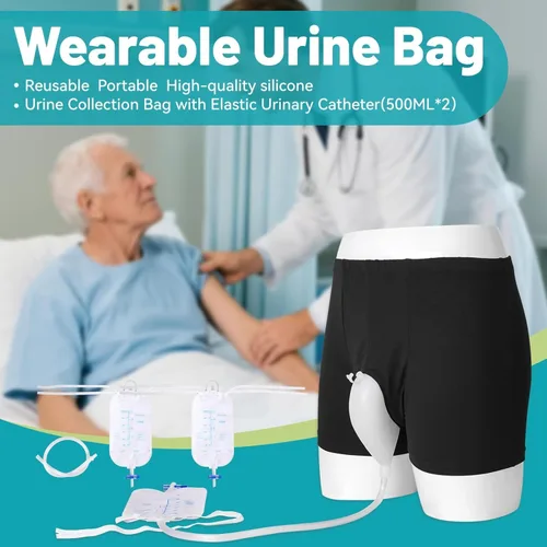 Miniatura 3 de Bolsa de orina portátil para incontinencia para hombres, bolsa portátil reutilizable para recolección de orina con catéter urinario, bolsa de orina