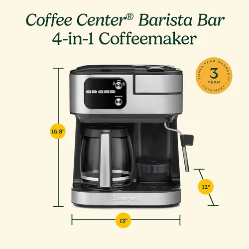 Miniatura 7 de Cuisinart Coffee Center Barista Bar - Cafetera 4 en 1, compatible con cápsulas de una sola porción, cafetera, tres tamaños de preparación, Negro