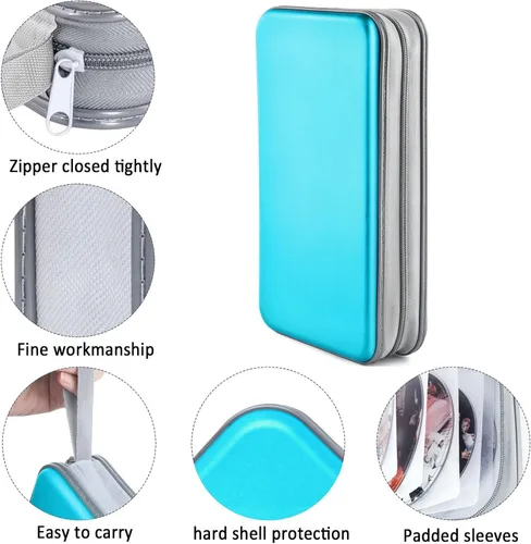 Miniatura 2 de Funda para CD, 80 de capacidad, DVD, VCD, multimedia, Blu-ray, soporte para cartera, organizador de almacenamiento (azul cielo)