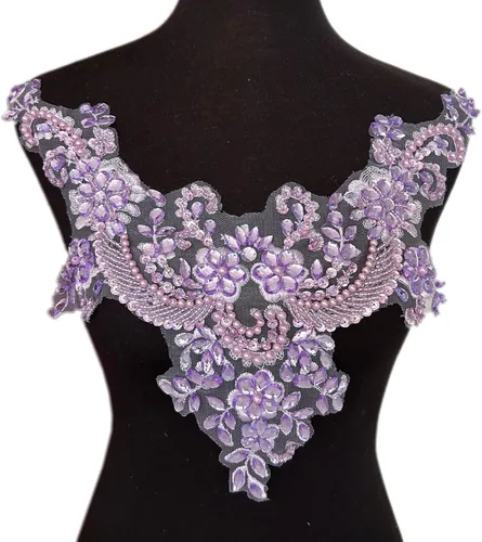 Miniatura 8 de Parches de encaje con flores y cuentas de perlas, apliques de strass para coser en ropa, cuello (AB)