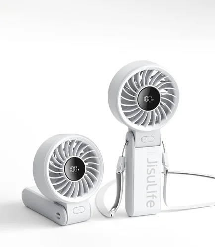JISULIFE Ventilador de mano Life7 - Máxima flexibilidad: flujo de aire amplio y fuerte, refrigeración máxima de 13 horas, recargable de 3600 mAh,