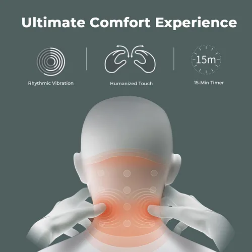 Miniatura 2 de Masajeador de cuello con calor – Alivio del dolor de cuello de tejido profundo, diseño en forma de U, almohada masajeadora eléctrica inalámbrica