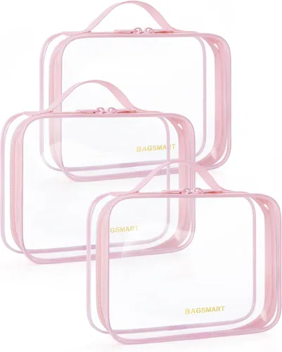 Miniatura 12 de BAGSMART Paquete de 7 bolsas de aseo transparentes con juego de botellas de viaje recargables, bolsa de aseo de viaje aprobada por la TSA, repelente