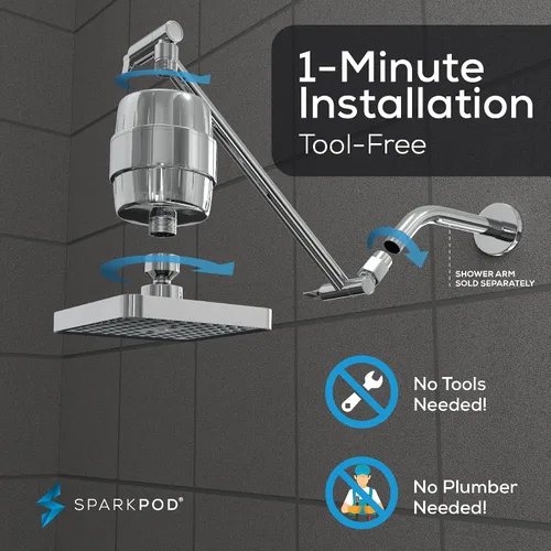 Miniatura 5 de SparkPod Cabezal de ducha de lluvia de alta presión de 6 pulgadas con cápsula de filtro de 23 etapas y extensión de brazo de ducha ajustable de 11