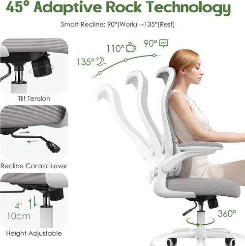 Miniatura 8 de Silla de oficina ergonómica de escritorio, cómoda silla de oficina de malla con respaldo alto con ruedas de apoyo lumbar, sillas de oficina
