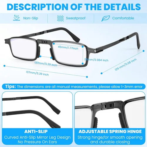 Miniatura 5 de Gafas de lectura plegables portátiles con bloqueo de luz azul, lentes ultrafinas plegables con estuche para hombres y mujeres lectores