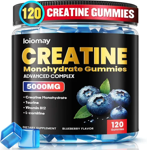 Gomitas de creatina para hombres y mujeres, complejo 5 en 1 con taurina, L-carnitina, vitamina B12 y B6 músculo de apoyo, recuperación, 0.18 oz de