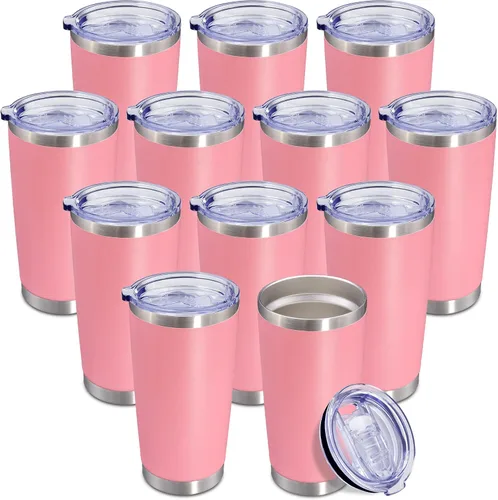 Miniatura 45 de Vaso de viaje de café de 20 onzas a granel con tapa, acero inoxidable de doble pared aislada al vacío, tazas con recubrimiento en polvo, para Rosa