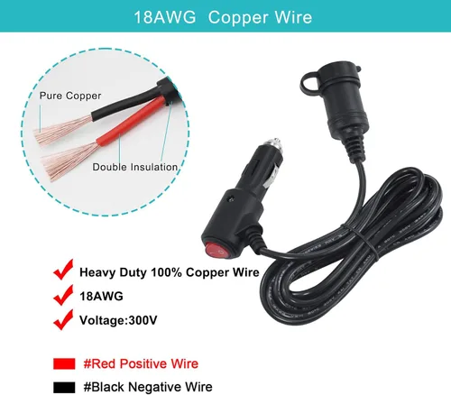 Miniatura 3 de Cable de extensión de encendedor de cigarrillos CC de 10 pies y 12 voltios con interruptor de encendido y apagado, cable de extensión de carga