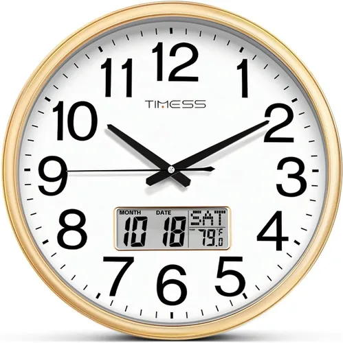 Miniatura 13 de Reloj de pared TIMESS, acabado clásico estilo madera, de 16 pulgadas, silencioso, sin tictac, funciona con pilas, de cuarzo, analógico