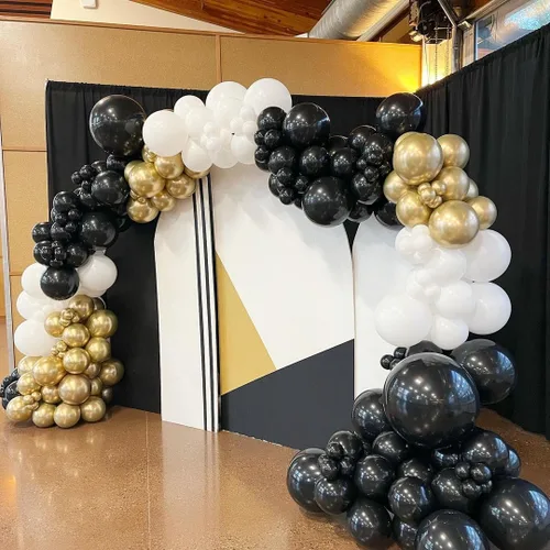Miniatura 2 de Kit de arco de globos negros y dorados, ADOINBY 140 piezas de globos de látex confeti negros, blancos y dorados metálicos de 18, 12, 10 y 5