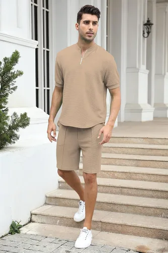 Miniatura 23 de FZNHQL Conjunto deportivo de moda para hombre, 2 piezas, casual, atlético, para correr, manga corta/larga, conjunto para hombre
