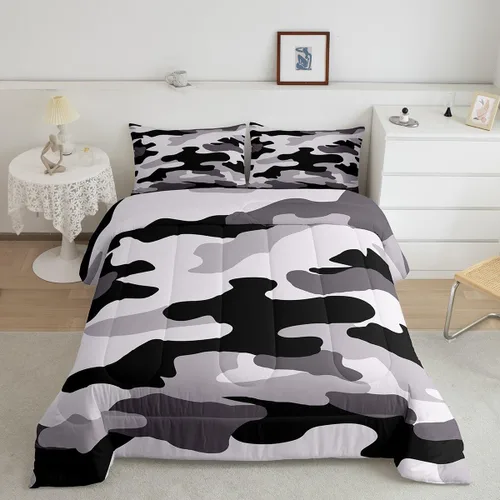 Miniatura 36 de Feelyou Juego de edredón de camuflaje naranja para niños, tamaño individual, juego de ropa de cama de camuflaje estilo militar para niños y niñas