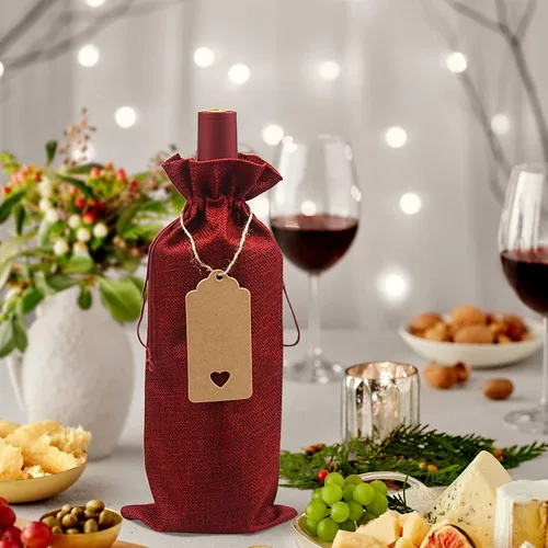 Miniatura 7 de DIWNELEM Paquete de 16 bolsas de regalo de yute de arpillera con cordón, perfectas para degustación de vinos, bodas, fiestas y viajes