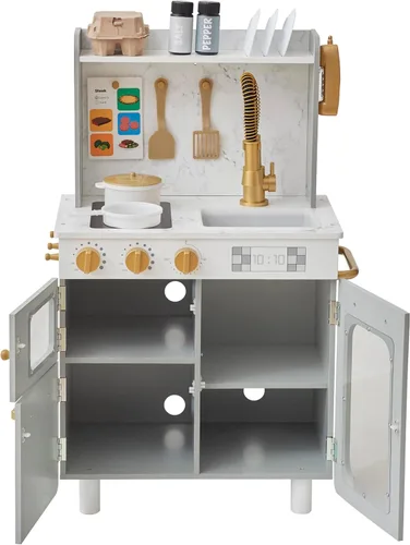 Miniatura 10 de Teamson Kids Little Chef Memphis - Juego de cocina de madera para niños pequeños con 16 accesorios, juego de cocina realista con horno microondas