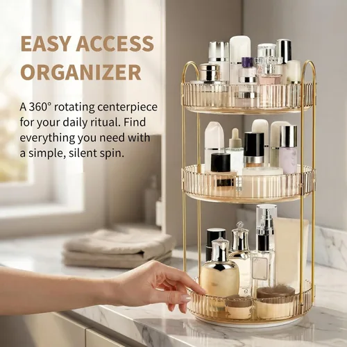Miniatura 6 de Cididu Organizador de maquillaje giratorio de 360 grados, estante giratorio de plástico de 3 niveles, organizador redondo Lazy Susan, estante