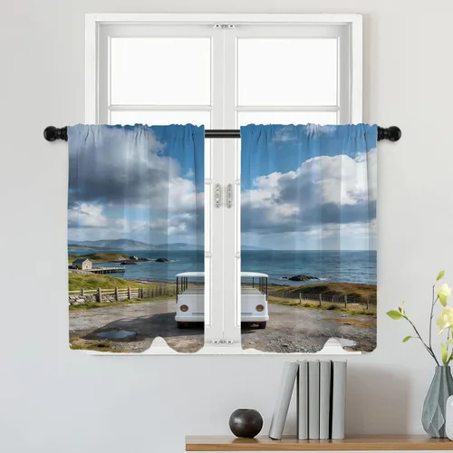 Miniatura 136 de Batmerry Silueta de hombre y niño, marco en forma de corazón con figuras, tratamiento de ventana, cortina corta de cocina multicapa de poliéster