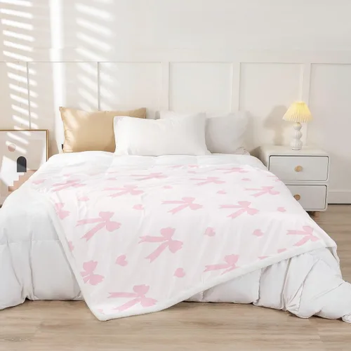 Miniatura 2 de Manta de franela rosa con lazo, estilo princesa, manta de forro polar de ensueño para decoración del hogar, sofá, sofá, manta romántica de forro