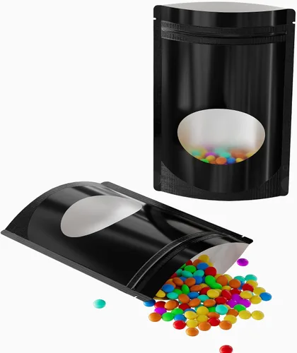 Miniatura 7 de Bolsa de doble cara de color mate/brillante con ventana redonda transparente (100 bolsas/paquete) (3.3 x 5.5 pulgadas, negro brillante)