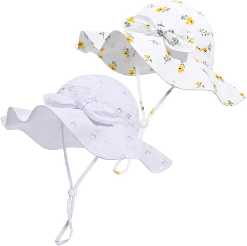 Miniatura 73 de Sombrero de sol para bebé niña con UPF 50+ sombrero de playa ajustable para exteriores con ala ancha