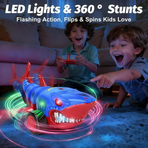 Miniatura 4 de Laradola Coche de juguete RC Shark para niños: vehículo de control remoto de 2.4 GHz con luces LED, giros de 360° y acción todo terreno – Perfecto