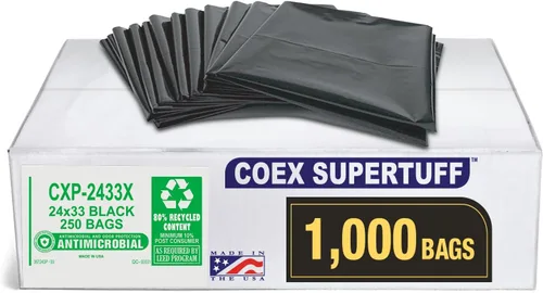 Aluf Plastics Serie CXP - Bolsas de basura de 12-16 galones (1000 unidades), 24 x 33 pulgadas, bolsas negras de 1.25 mil de grosor (equivalente)