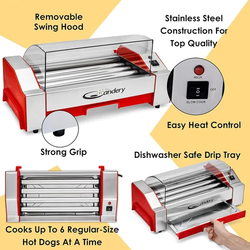Miniatura 7 de The Candery Rodillo eléctrico para perros calientes, máquina de cocina para parrilla de salchichas, capacidad de 6 perritos calientes, máquina