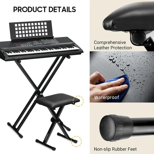 Miniatura 5 de CAHAYA Banco de teclado estilo X altura ajustable 16.3-19.6 pulgadas, cojín acolchado para piano, banco de teclado para teclados Piano CY0257